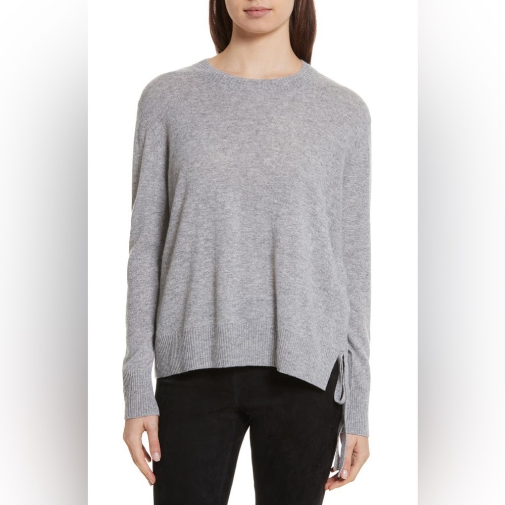 NWT Vince Cashmere Side-Tie Crewneck Sweater Steel Gray